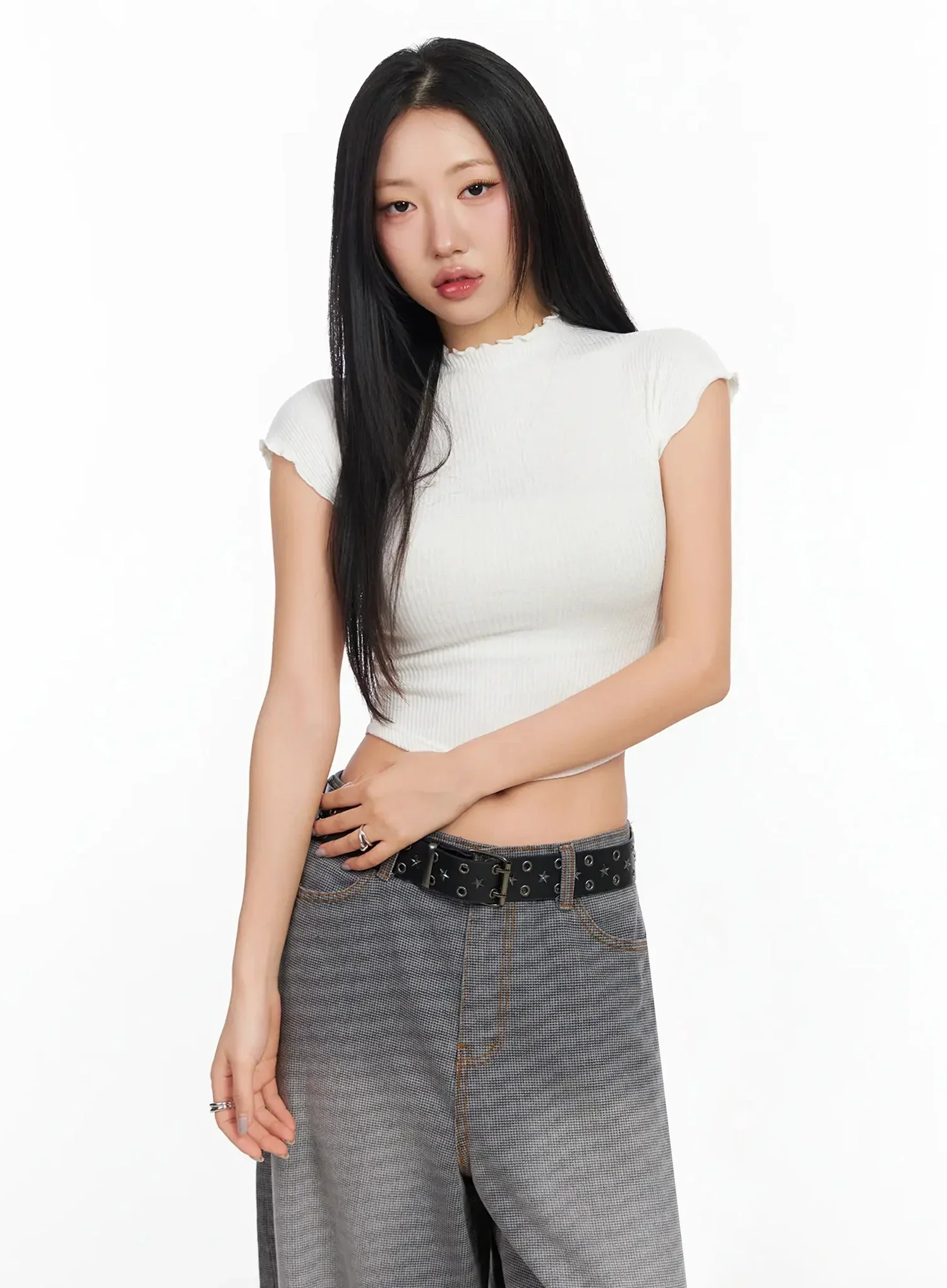 Wavy Ribbed Cropped T-Shirt CA513 - Image 7
