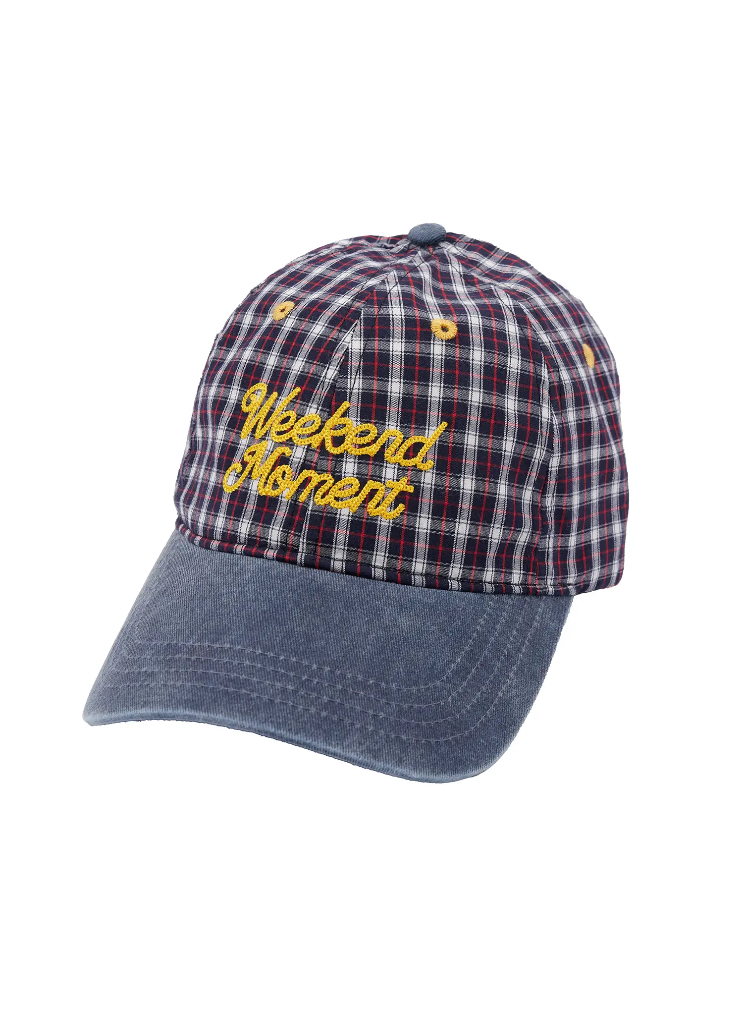 "Weekend Moment" Embroidered Denim Plaid Baseball Cap IF511