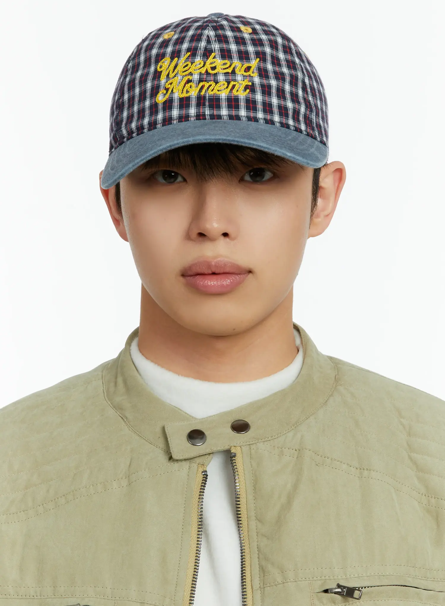"Weekend Moment" Embroidered Denim Plaid Baseball Cap IF511 - Image 3