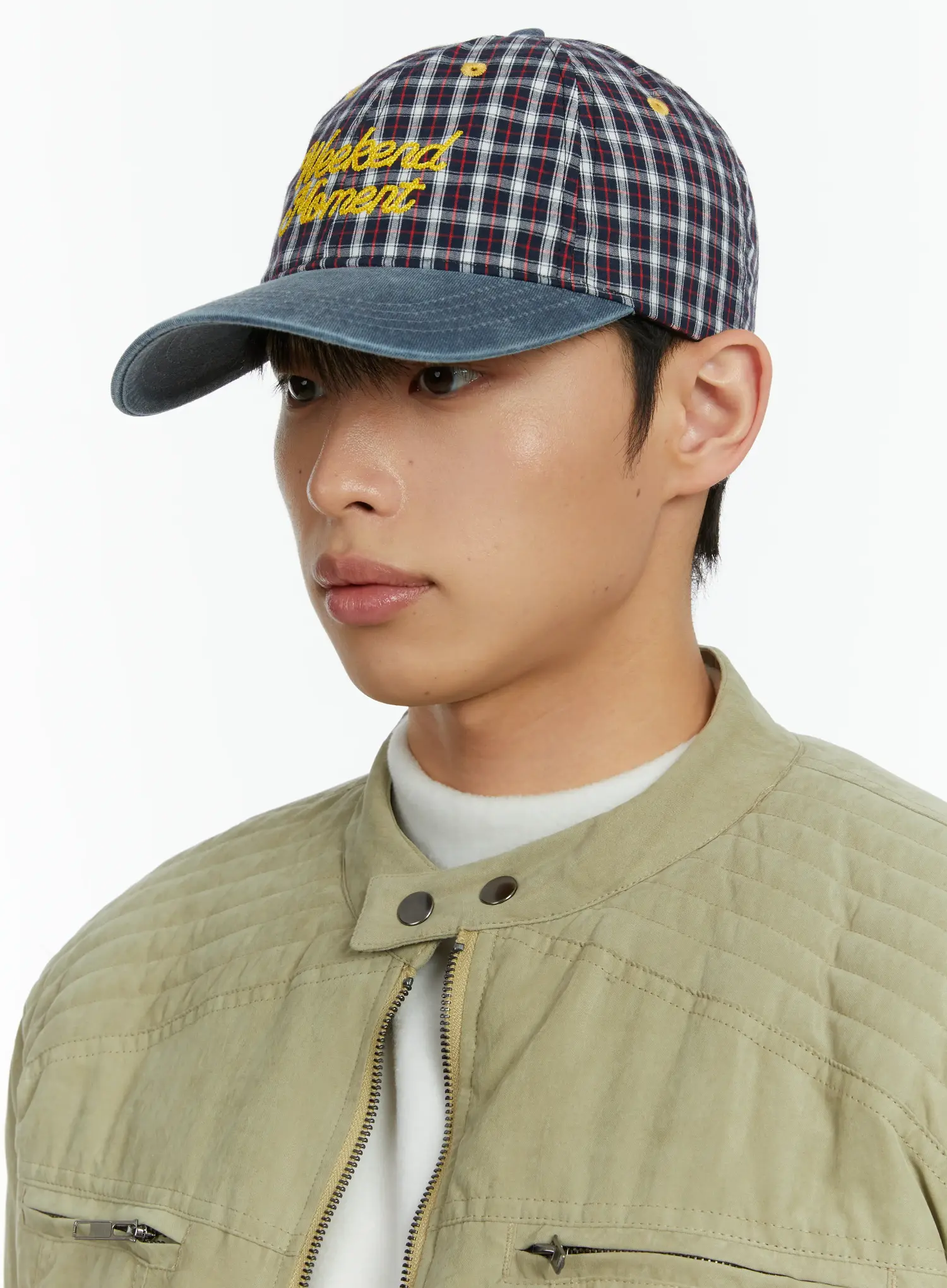 "Weekend Moment" Embroidered Denim Plaid Baseball Cap IF511 - Image 4
