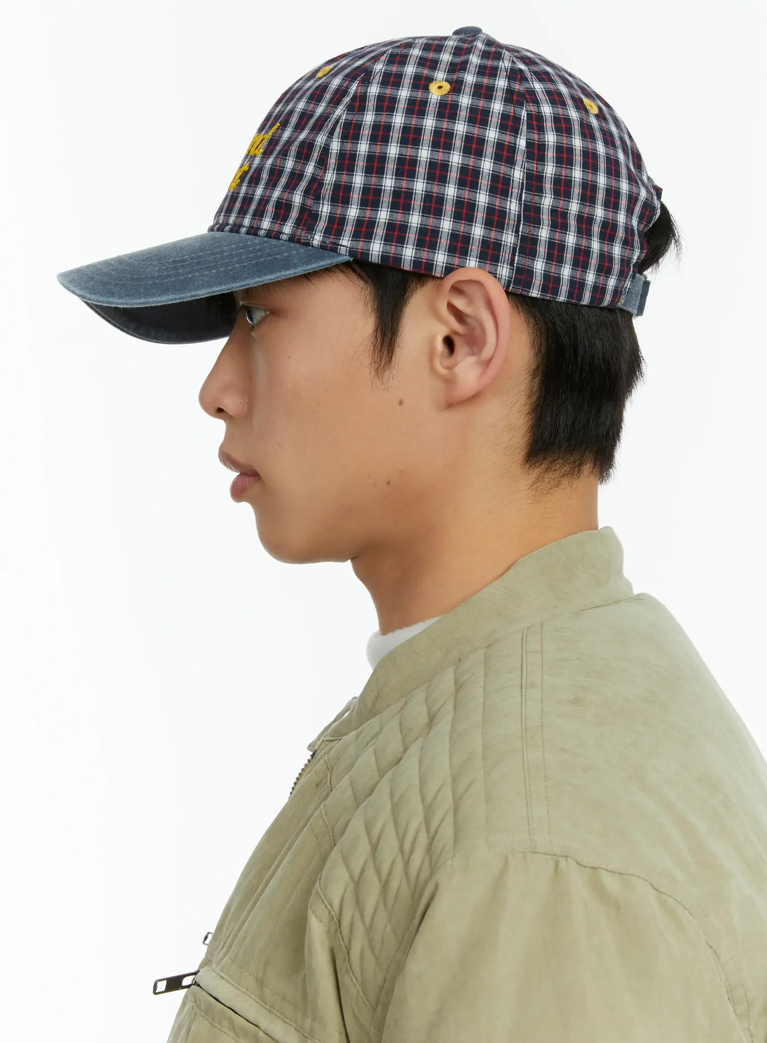 "Weekend Moment" Embroidered Denim Plaid Baseball Cap IF511 - Image 5