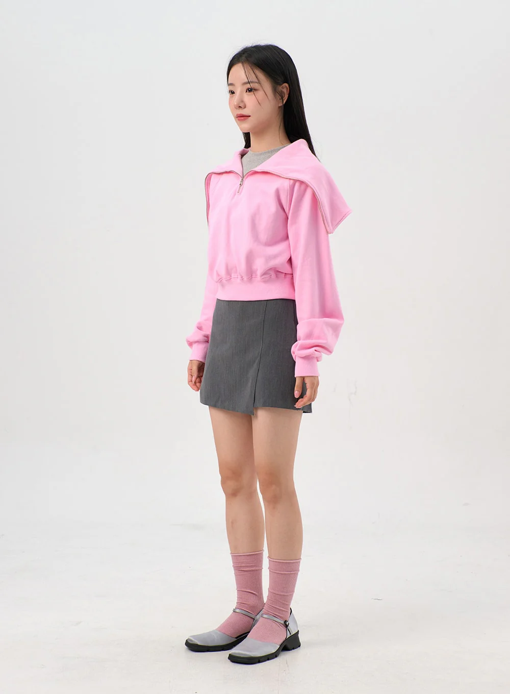 Wide Collar Half-Zip Sweatshirt OS302 - Image 9