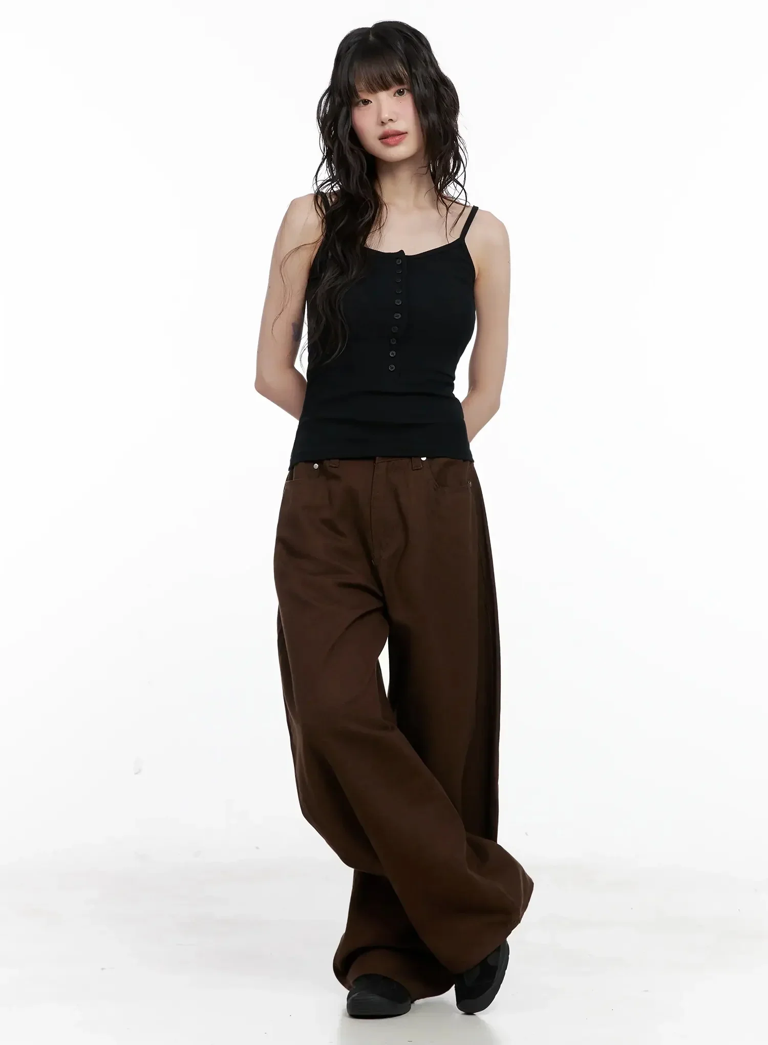 Wide-Leg Brown Cotton Pants IL531 - Image 10