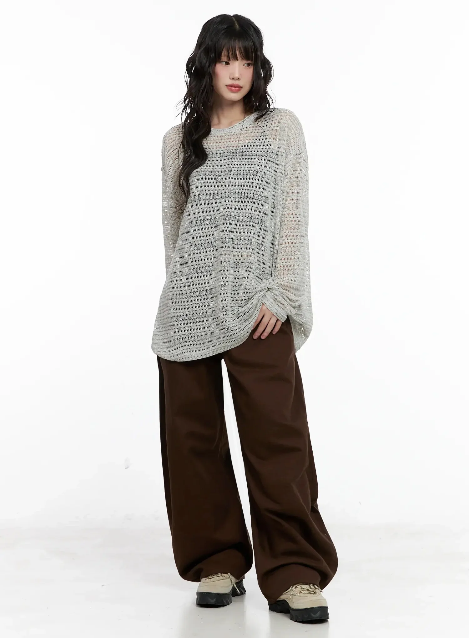 Wide-Leg Brown Cotton Pants IL531 - Image 2
