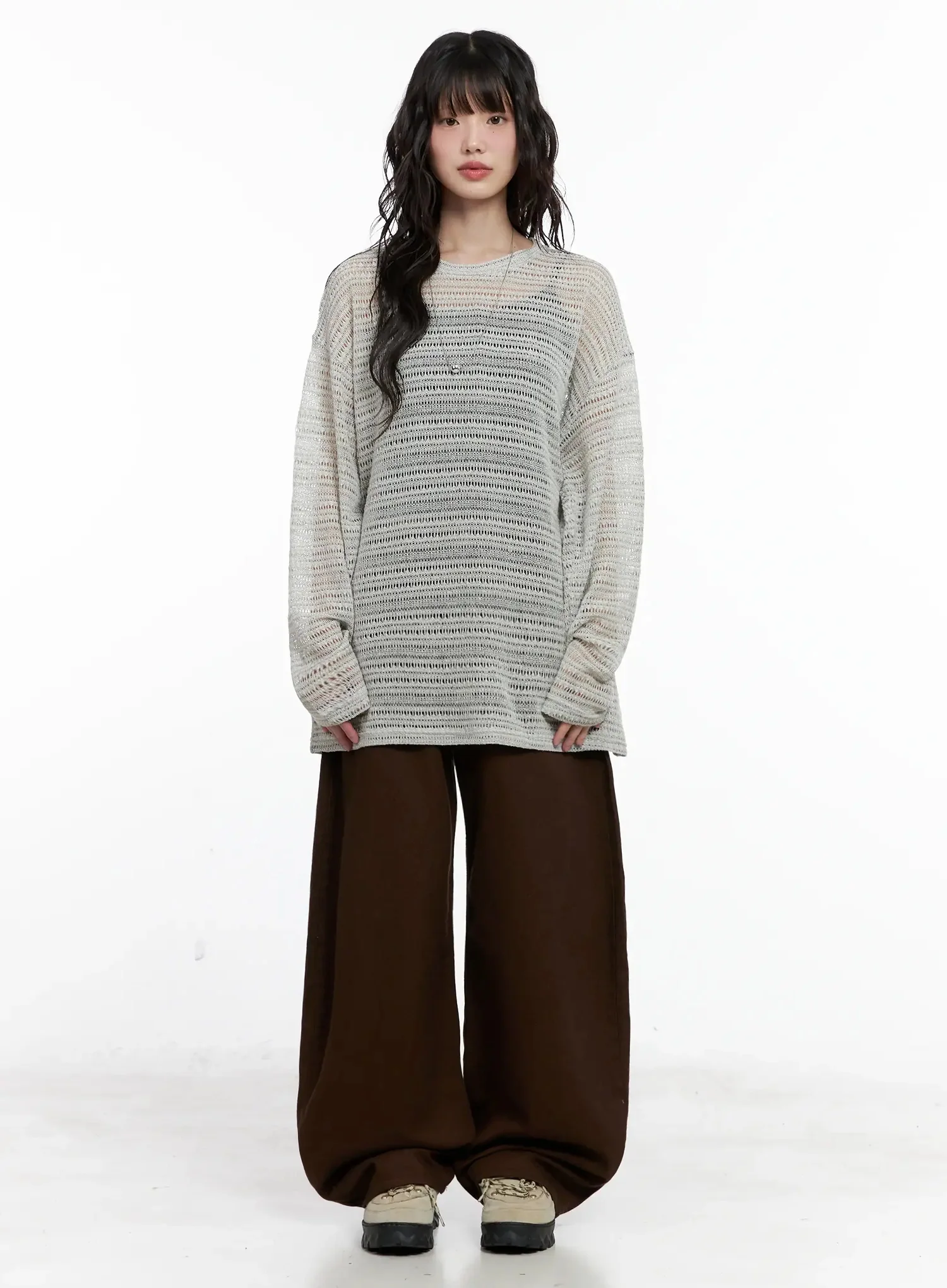 Wide-Leg Brown Cotton Pants IL531 - Image 5