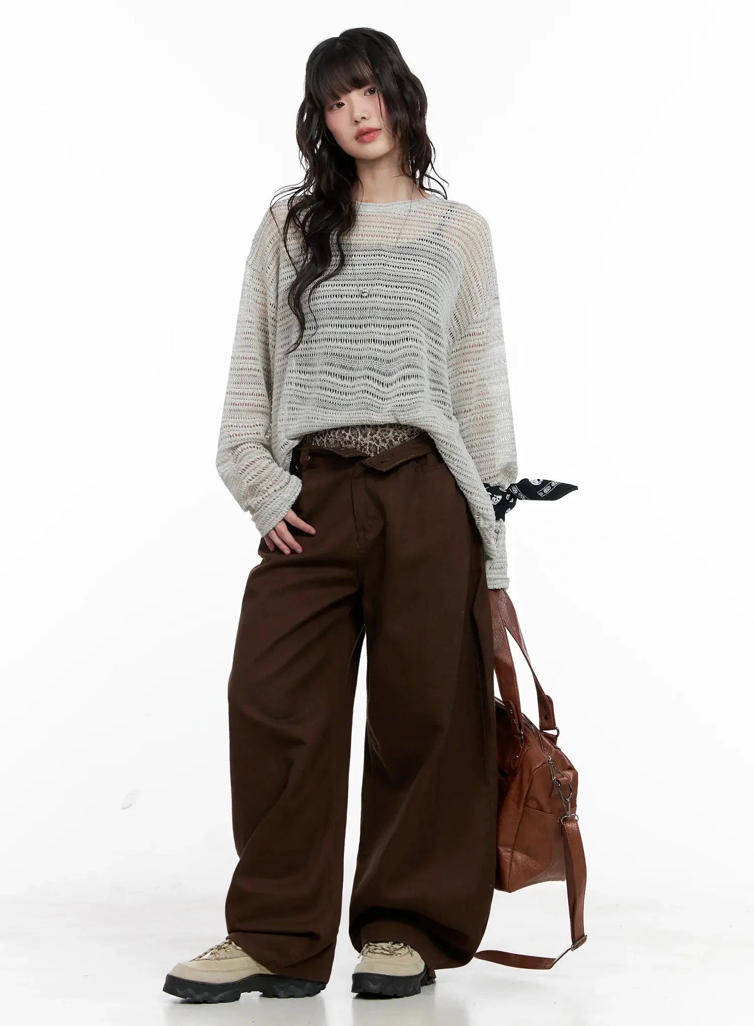 Wide-Leg Brown Cotton Pants IL531 - Image 7