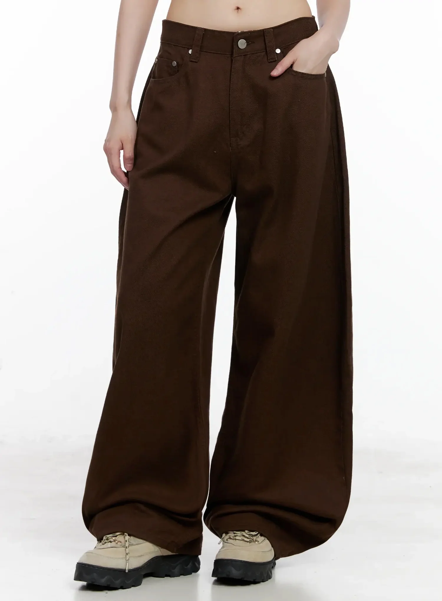 Wide-Leg Brown Cotton Pants IL531 - Image 8