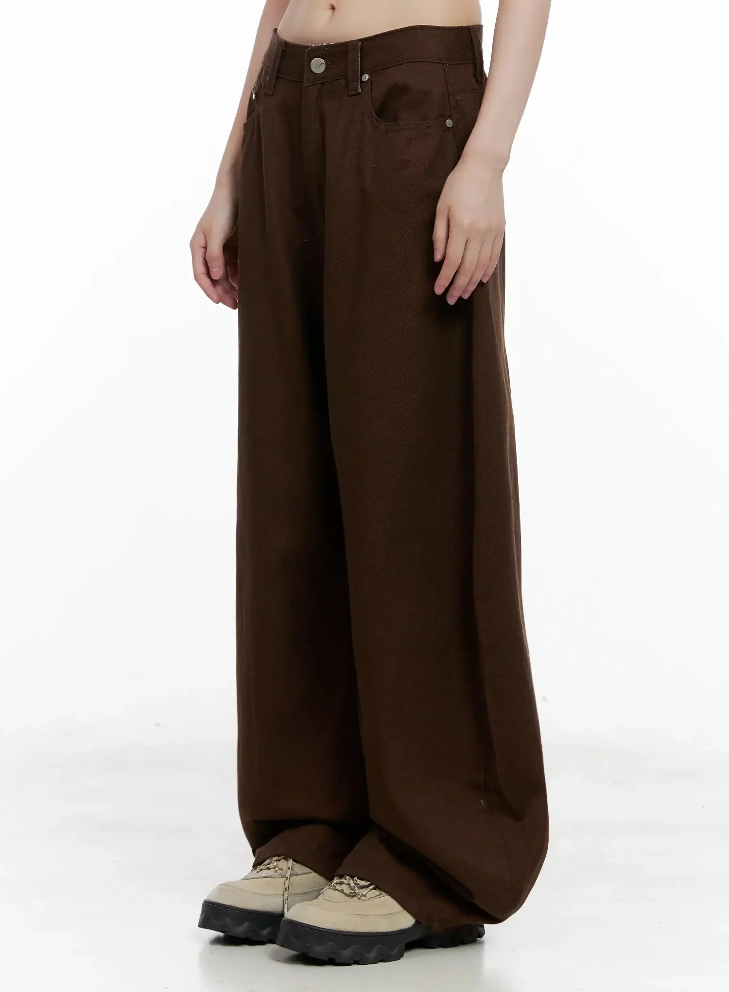 Wide-Leg Brown Cotton Pants IL531 - Image 9