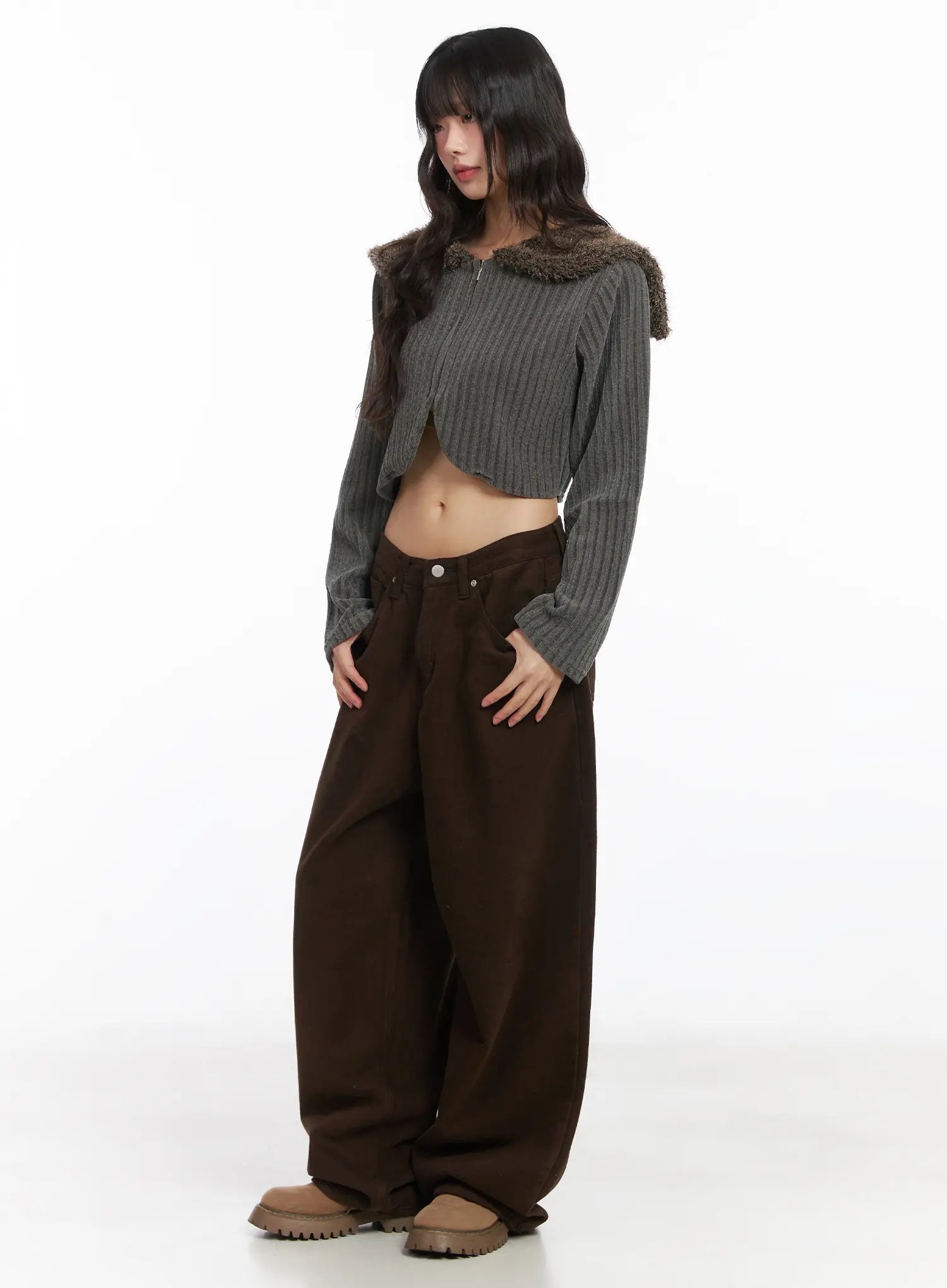 Wide Leg Fleece-Lined Cotton Pants CD531 - Image 6