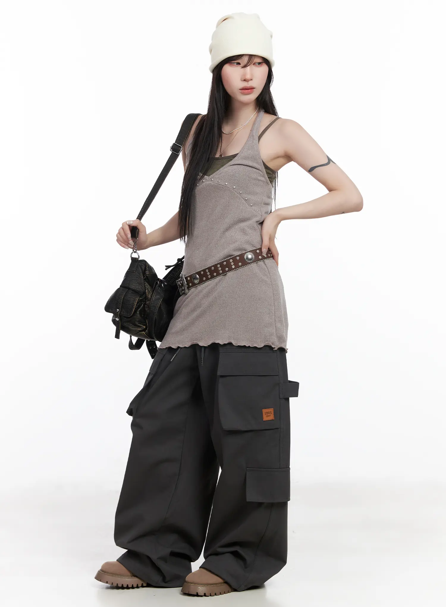 Wide Leg Patch Pocket Cargo Pants CF523