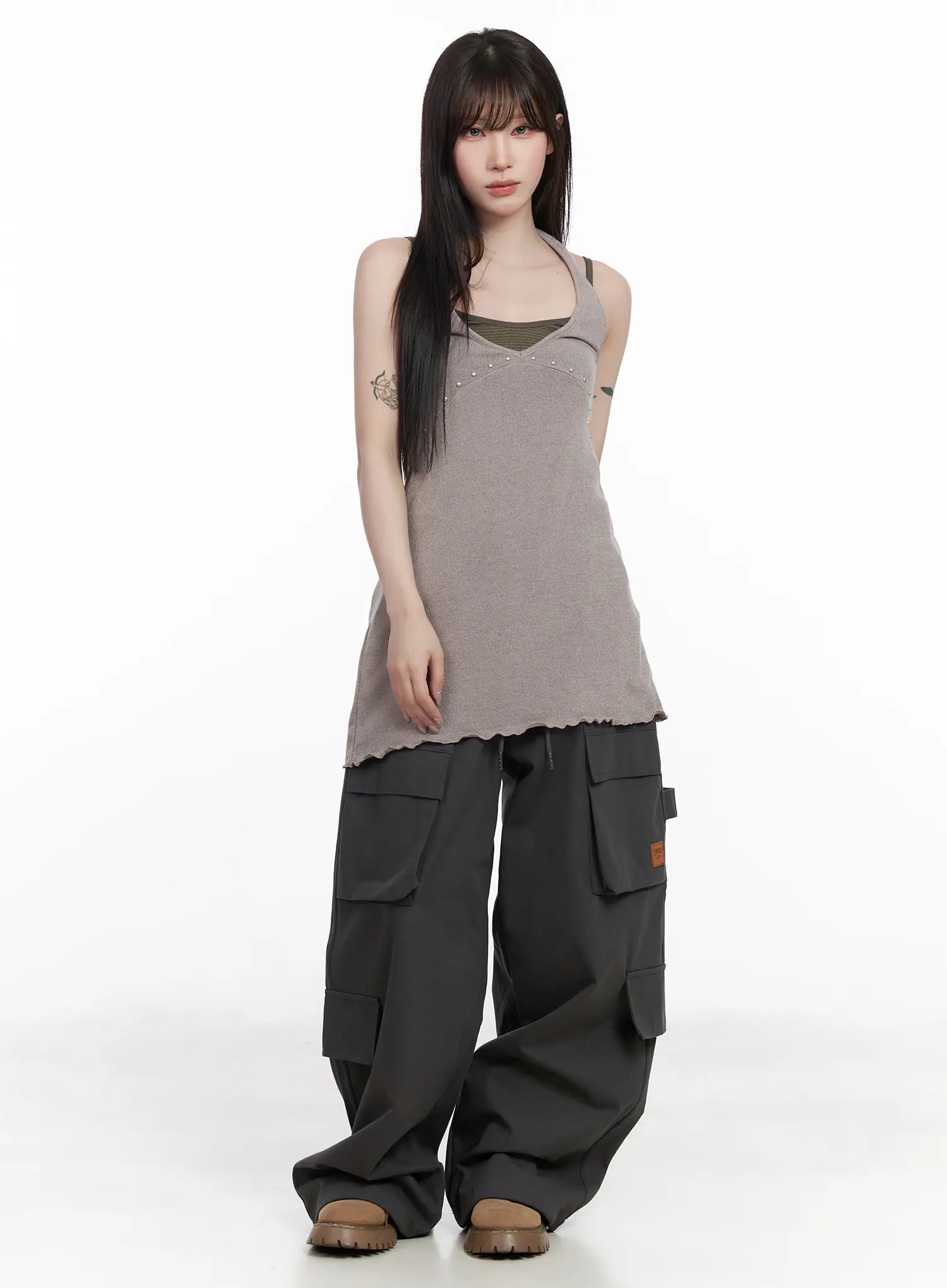 Wide Leg Patch Pocket Cargo Pants CF523 - Image 5
