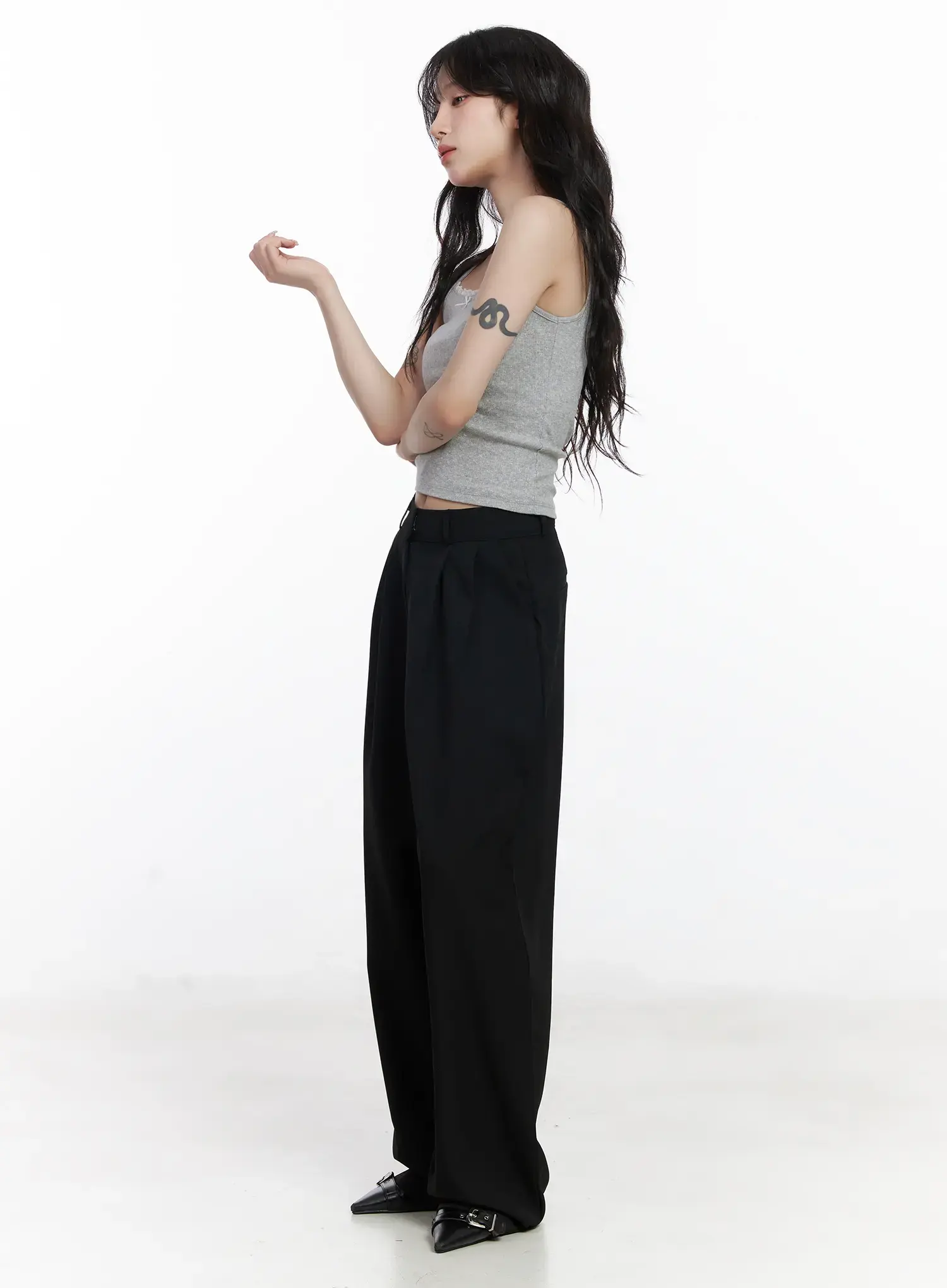 Wide Leg Pin-Tuck Slacks CJ526 - Image 2