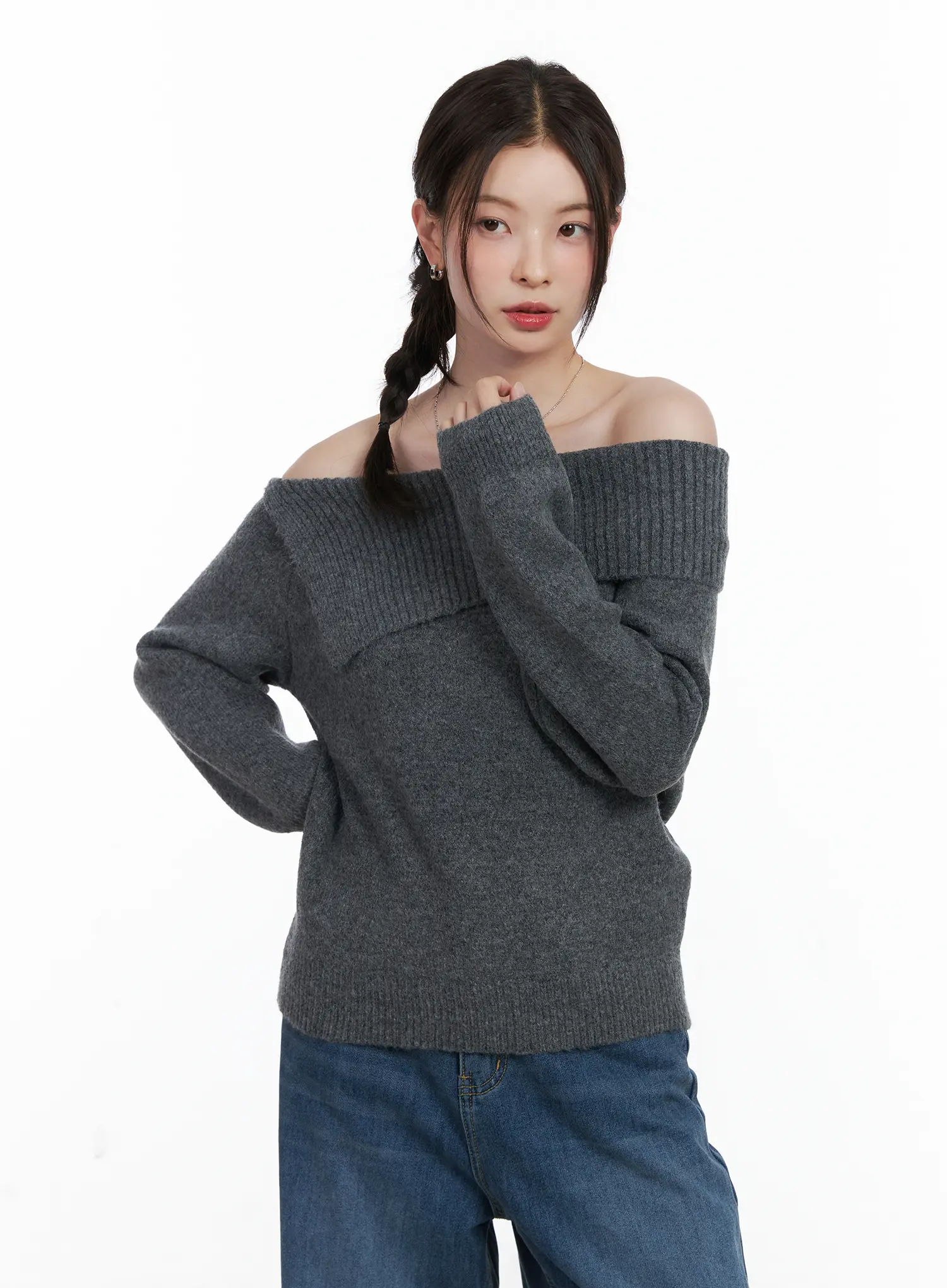 Wide Off-Shoulder Knit Sweater CN519 - Image 10