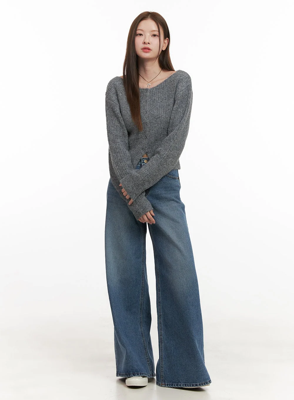 Wool Blend Button-Up Crop Sweater OD417 - Image 2