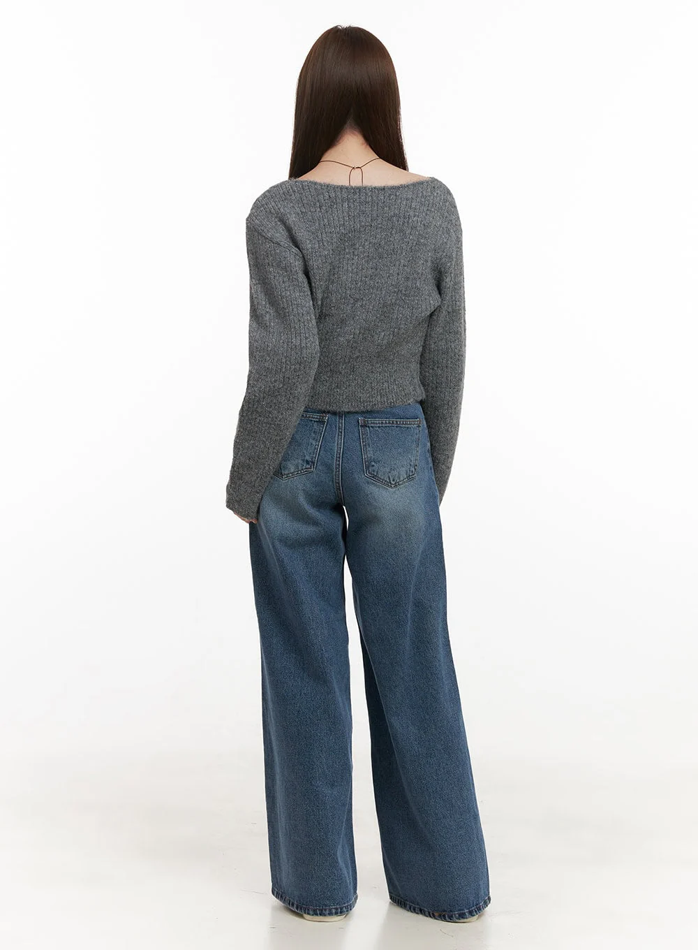 Wool Blend Button-Up Crop Sweater OD417 - Image 4