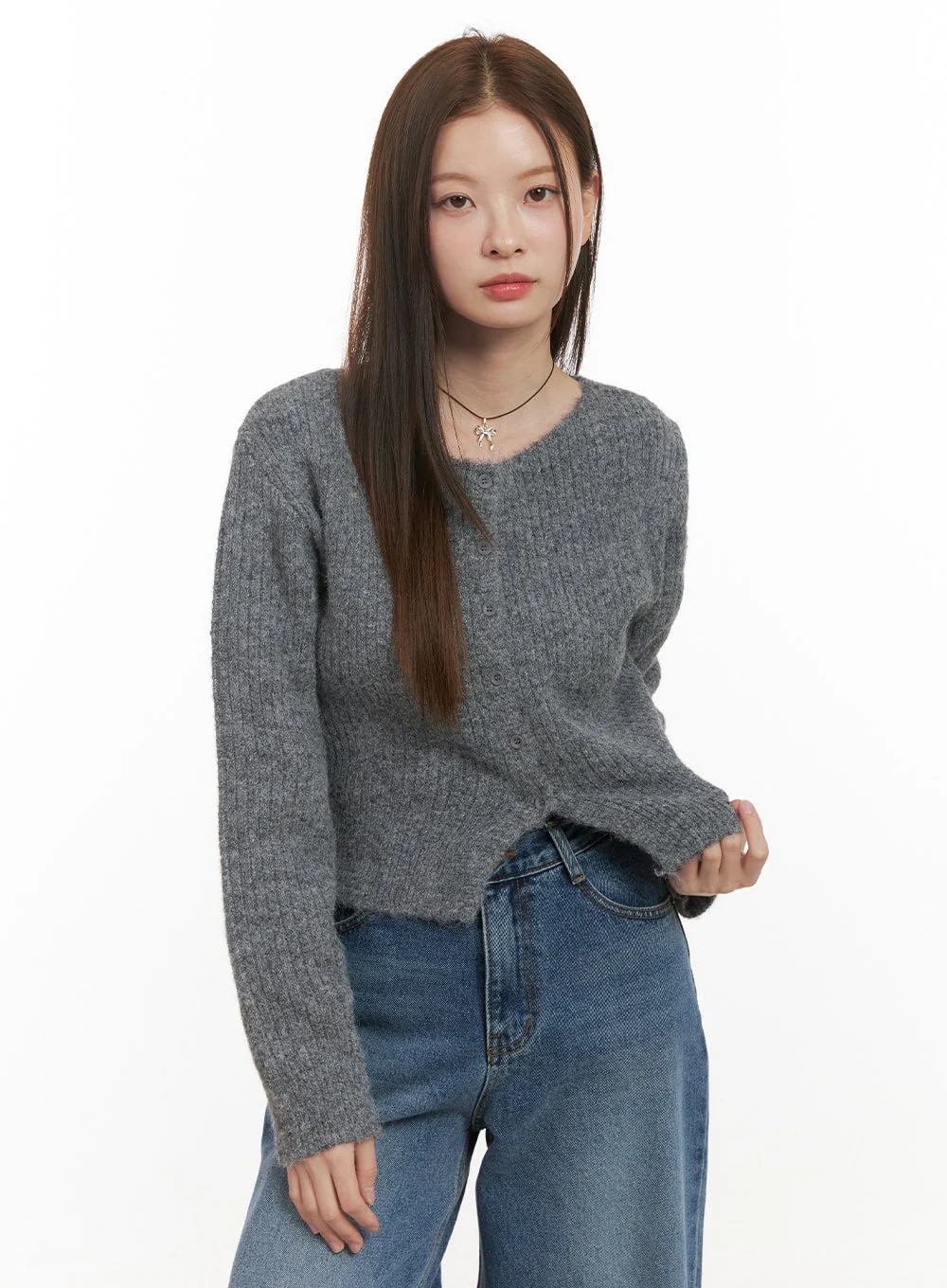 Wool Blend Button-Up Crop Sweater OD417 - Image 5