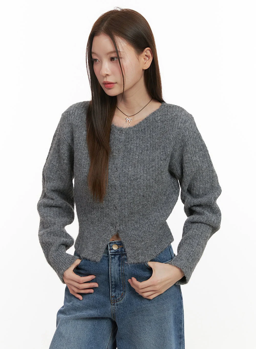 Wool Blend Button-Up Crop Sweater OD417 - Image 8
