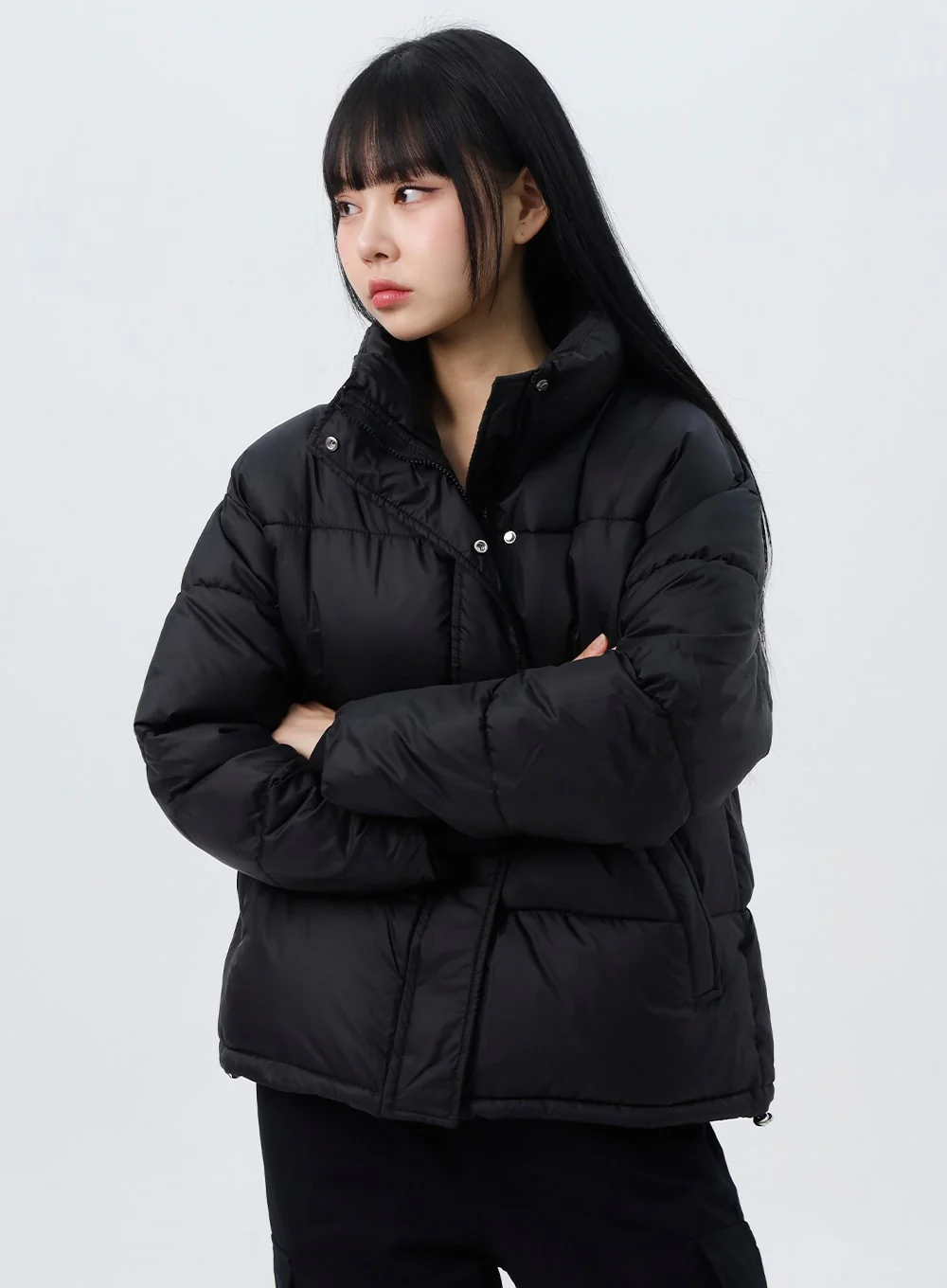 Zip-Up Stand Collar Puffer Jacket CO319 - Image 2